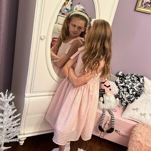 Pink Sheer Shimmer Side Zip Dress